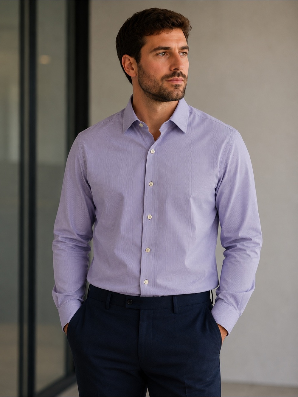 Banana Republic Cotton Lilac Dress Shirt - Classic Long Sleeve